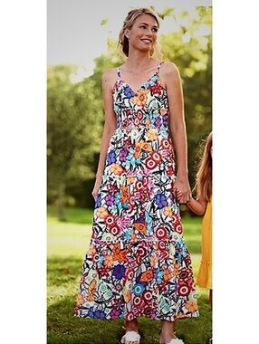Hanna Andersson Colorful Floral Cotton Maxi Tiered Sundress Medium